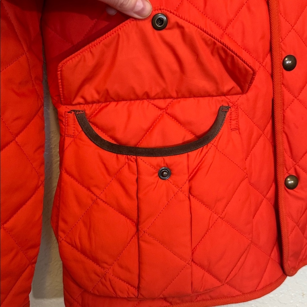POLO Ralph Lauren Orange Hot Quilted Leather Trim Jacket EUC M - Picture 5 of 11